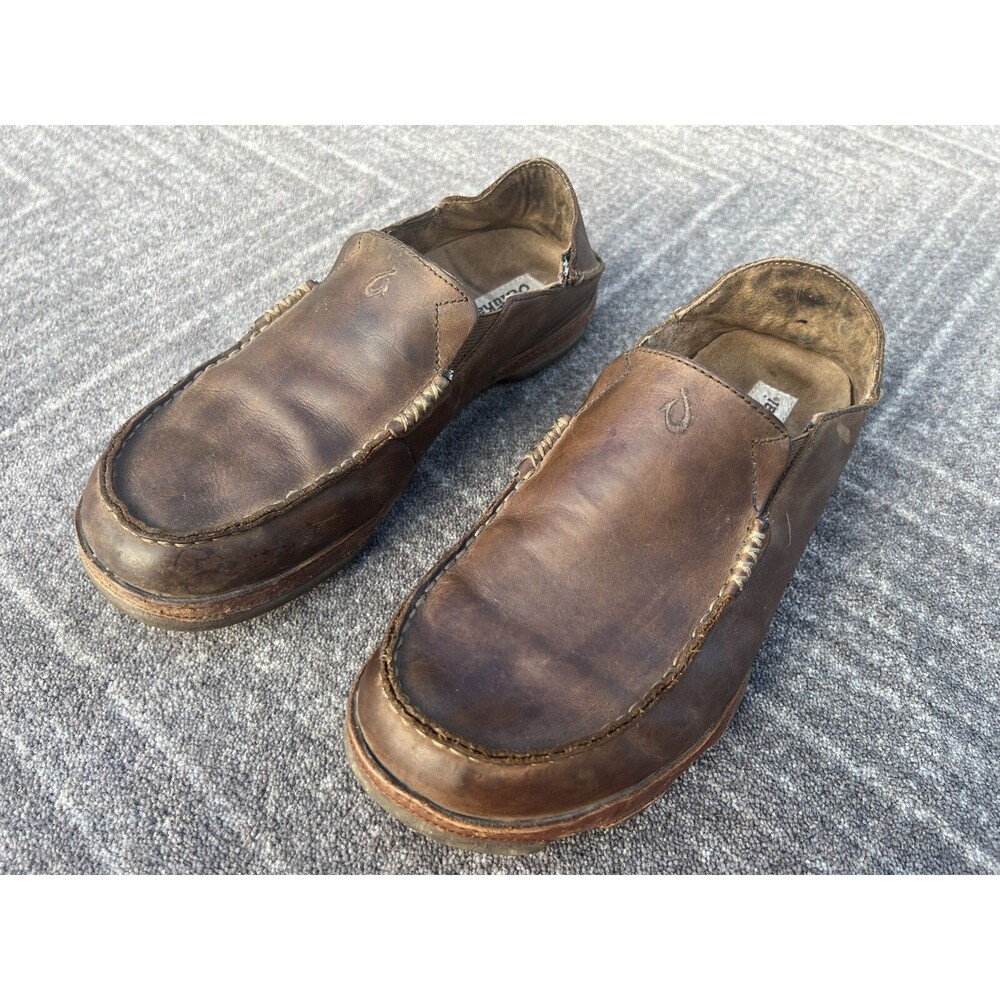 OluKai Men's Moloa Toffee Brown Leather Slip On Casual Shoes Size 10 Eu 43